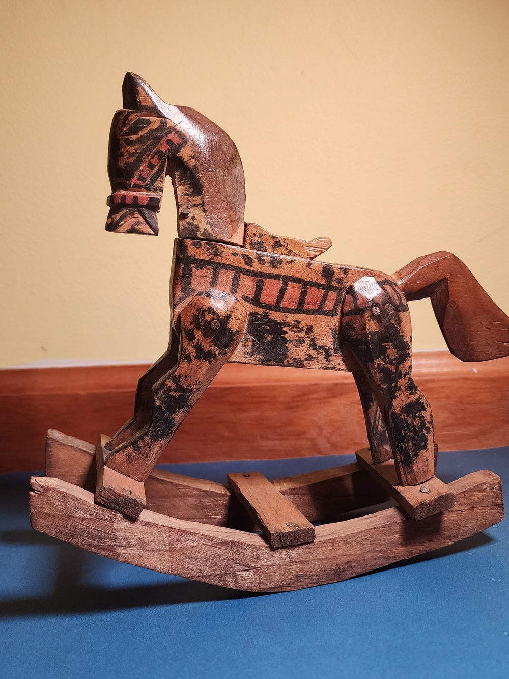 Handcrafted Brown Wooden Rocking Horse - Rustic Home Accent